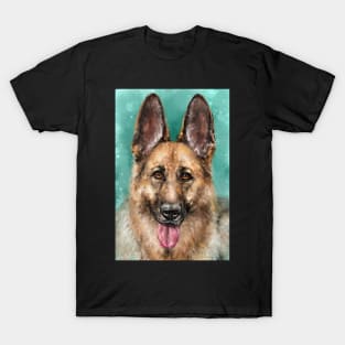 Painting of a an Adorable German Shepherd with its Tongue Out T-Shirt